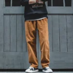 Pantalon Ample Homme en Velours Côtelé Marron