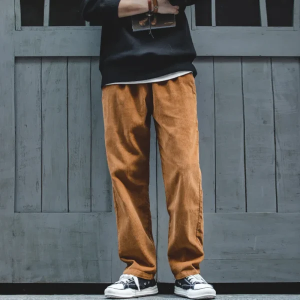 Pantalon Ample Homme en Velours Côtelé Marron