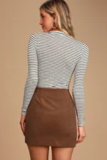 jupe asymétrique marron en velours côtelé