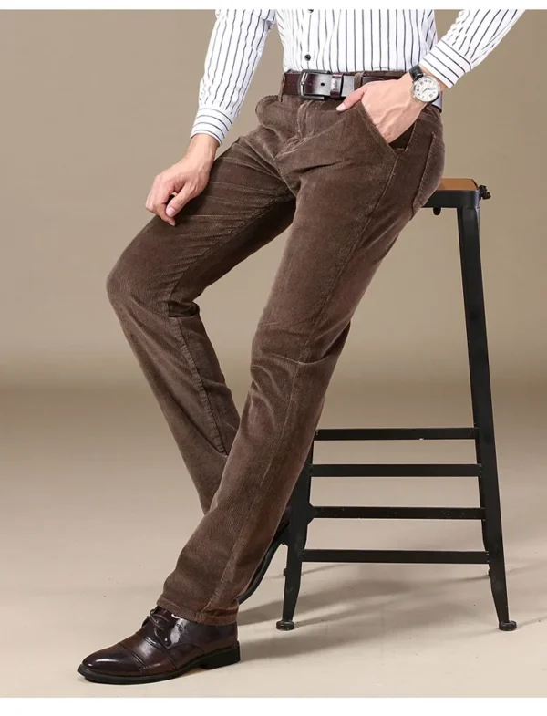 Pantalon Droit Homme en Velours Côtelé Marron