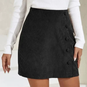 Mini-jupe Asymétrique en Velours Côtelé Noir