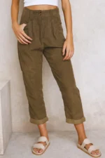 pantalon côtelé taille haute femme