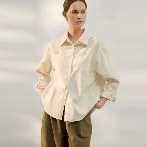 blouse en velours côtelé beige pour femme
