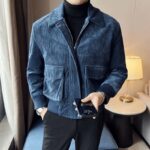 blouson bleu en velours côtelé