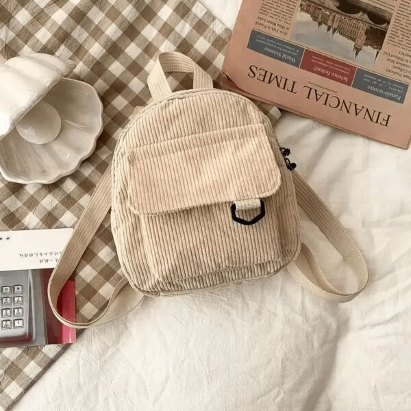 Mini Sac à Dos en Velours Côtelé Beige