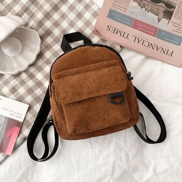 Mini Sac à Dos en Velours Côtelé Marron