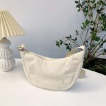 Sac Hobo en Velours Côtelé Beige