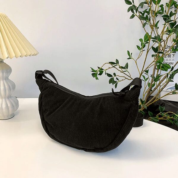 Sac Hobo en Velours Côtelé Noir