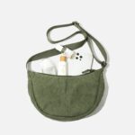 Sac Hobo en Velours Côtelé Vert