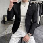 Veste Homme en Velours Style Anglais Noir